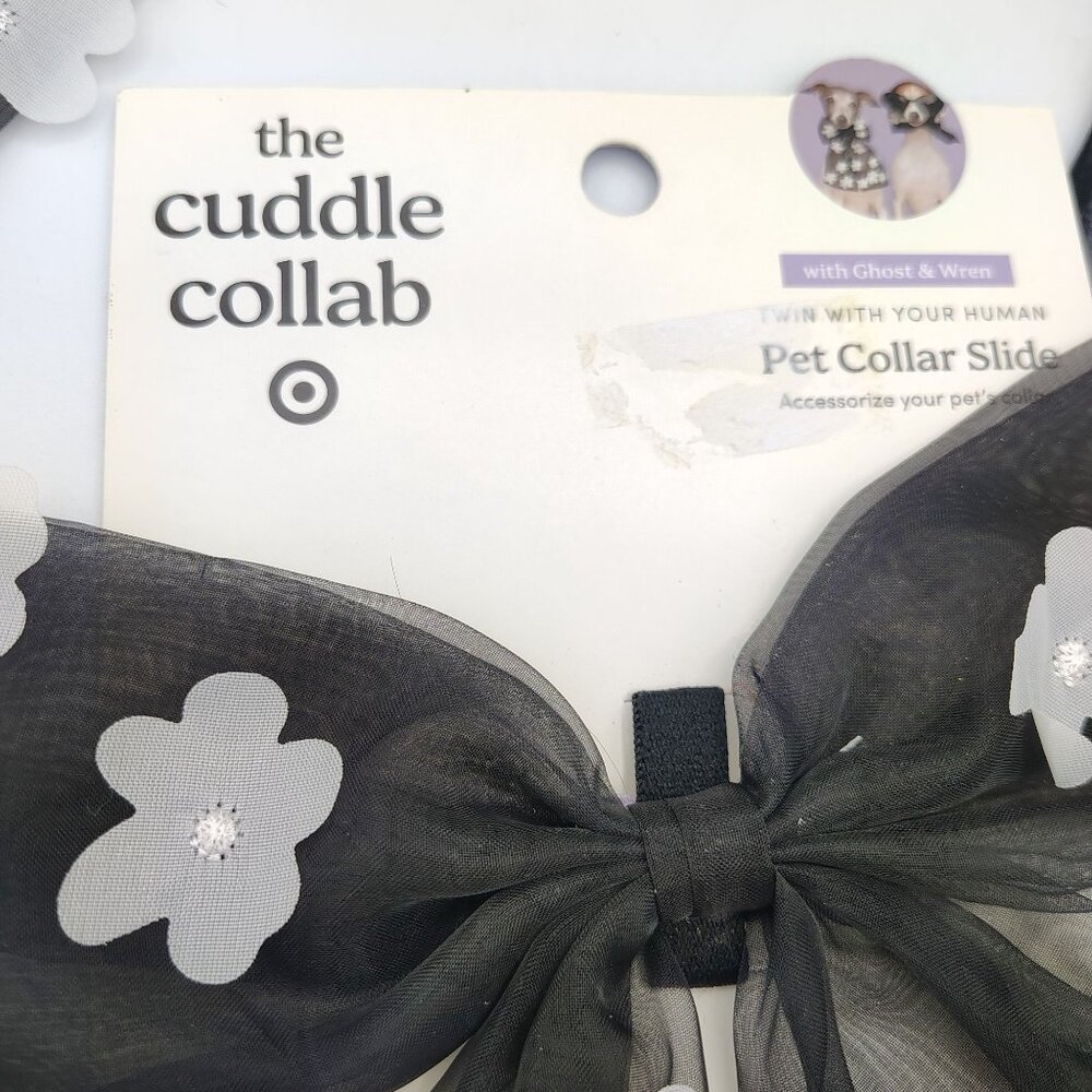 Pet Bow Collar Slide Cuddle Collab Black Sheer White Flowers Lot of 3 Dog Cat - Picture 4 of 12